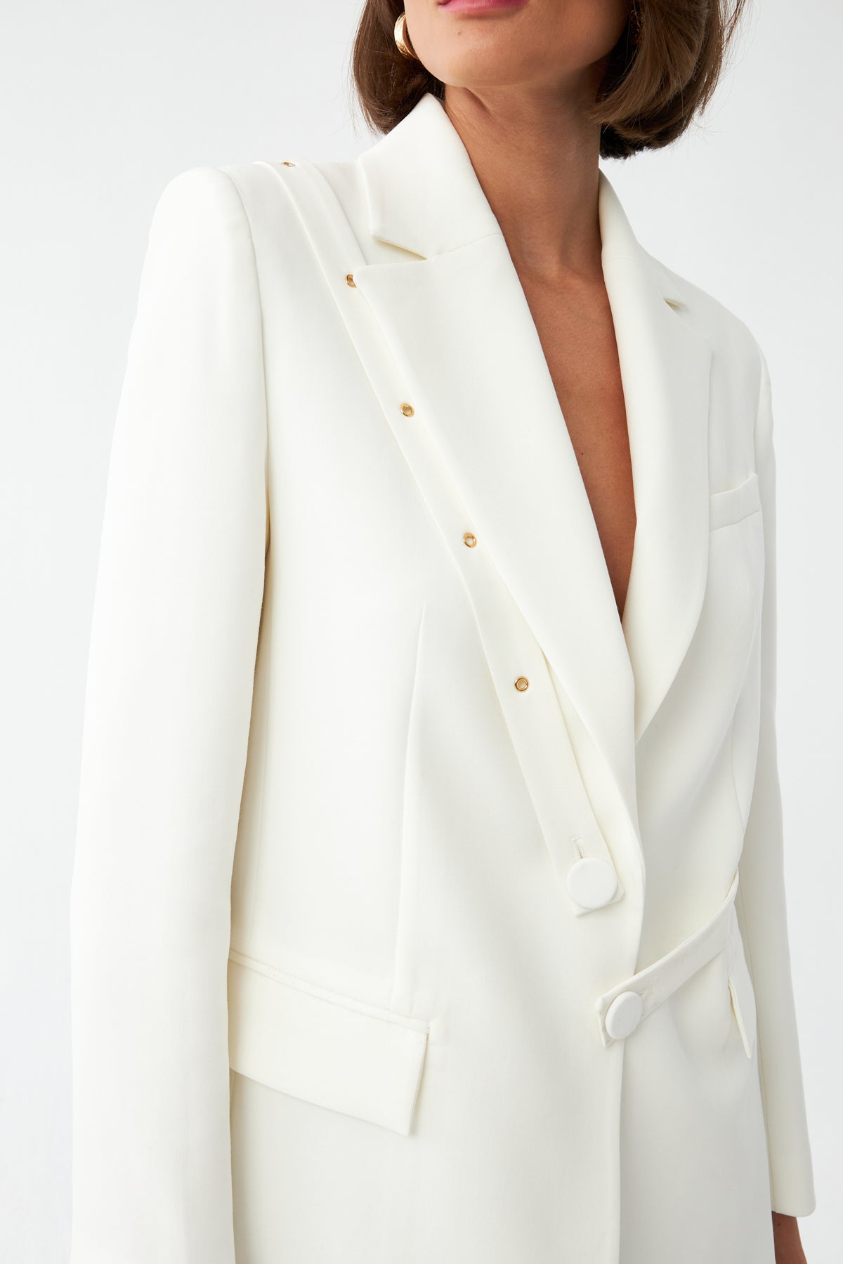 Düğme Detaylı Ekru Blazer Ceket