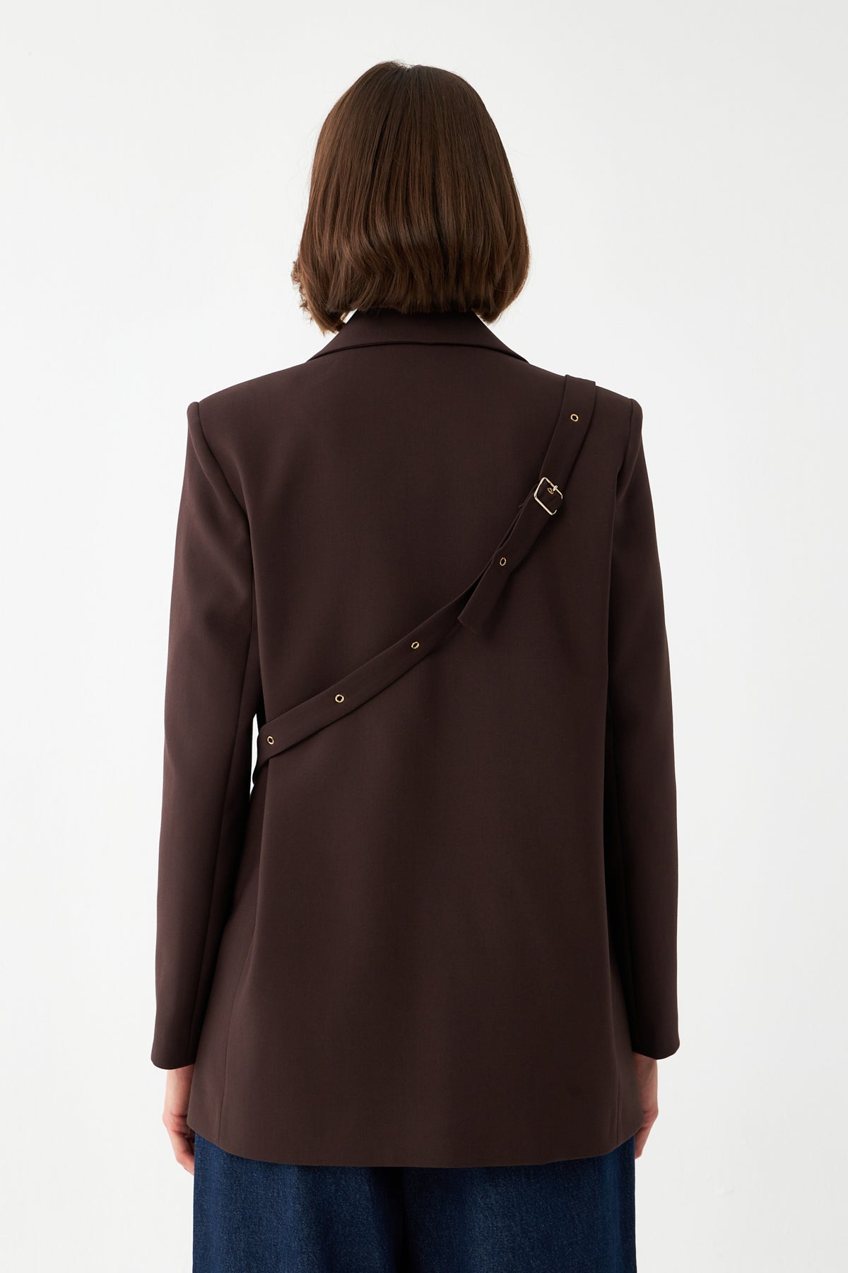 Düğme Detaylı Kahverengi Blazer Ceket