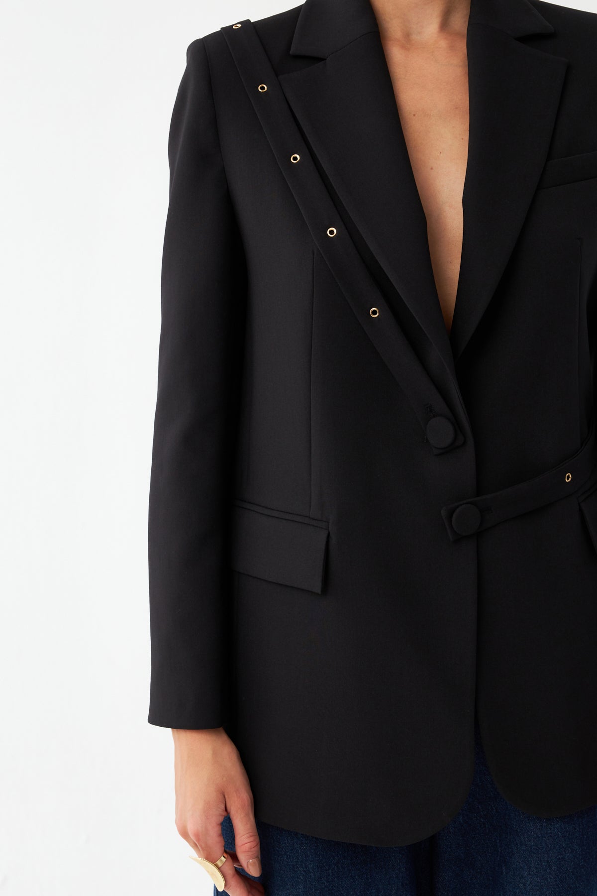 Düğme Detaylı Siyah Blazer Ceket