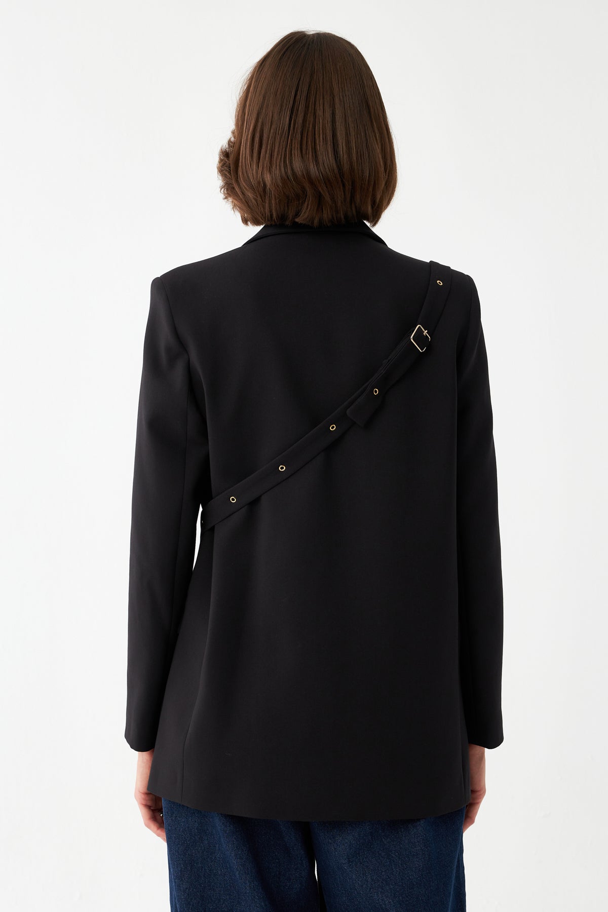 Düğme Detaylı Siyah Blazer Ceket