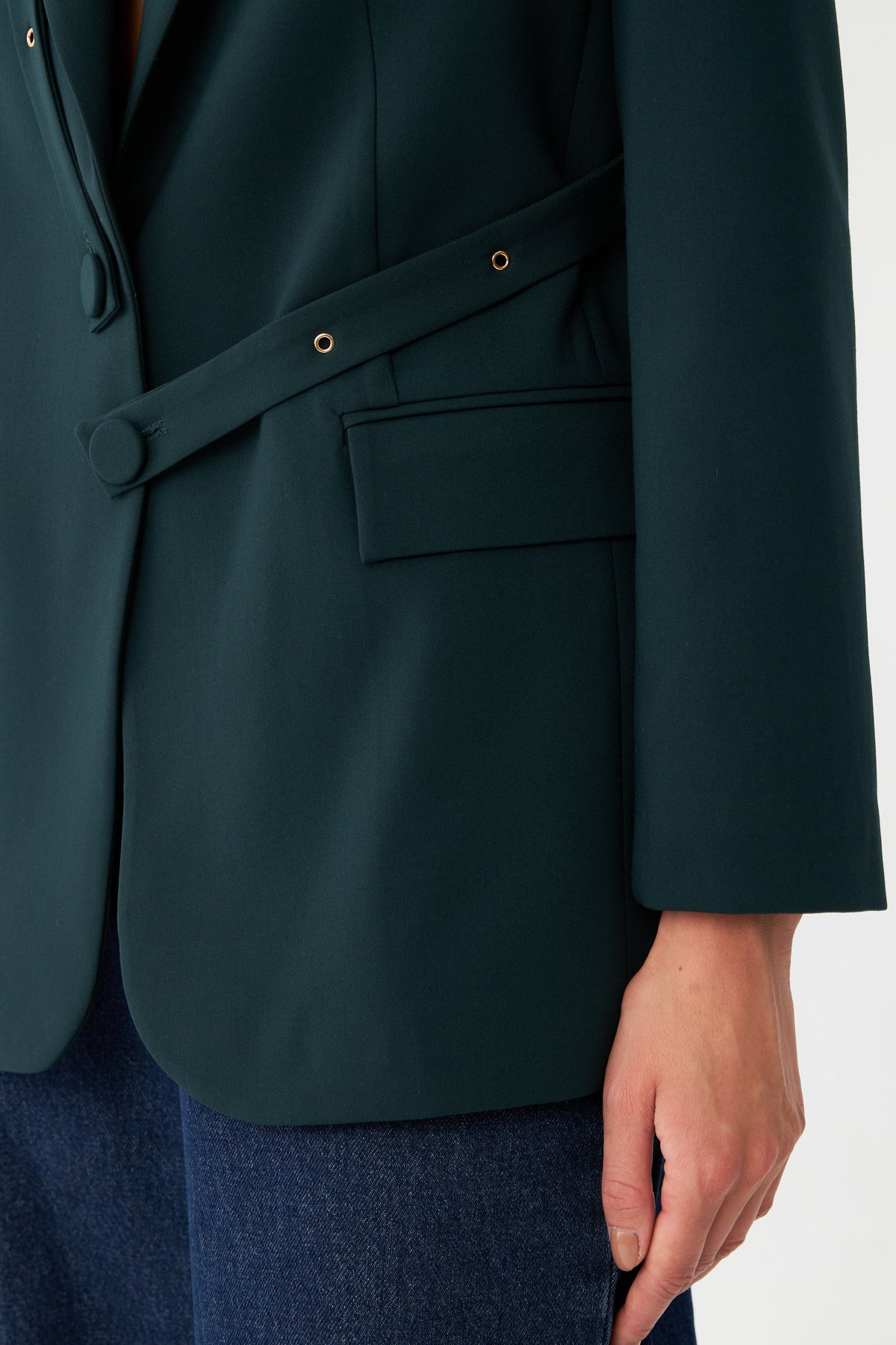 Düğme Detaylı Yeşil Blazer Ceket