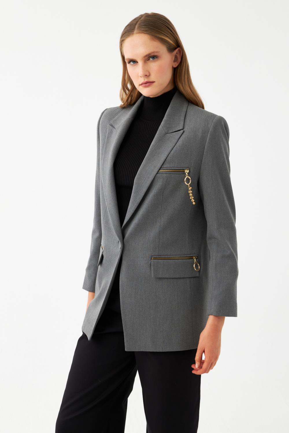 Fermuar Detaylı Blazer Ceket