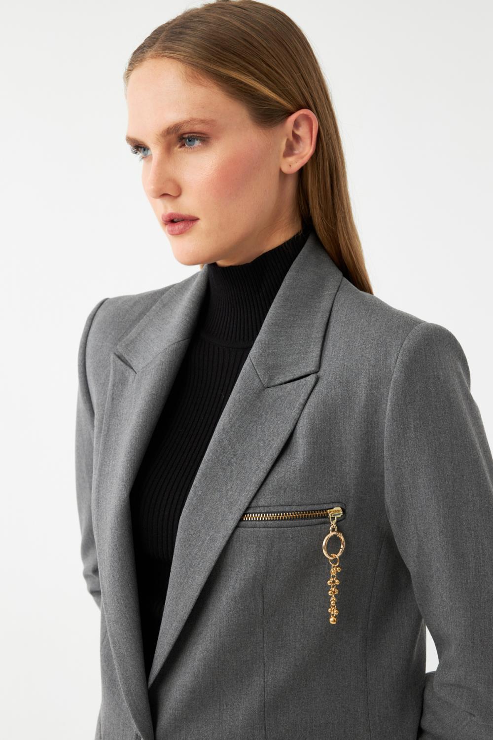 Fermuar Detaylı Blazer Ceket