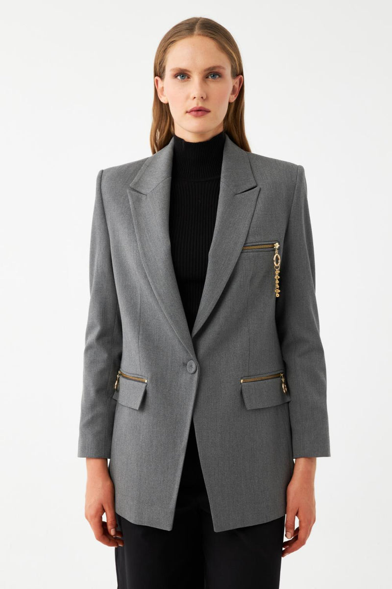 Fermuar Detaylı Blazer Ceket