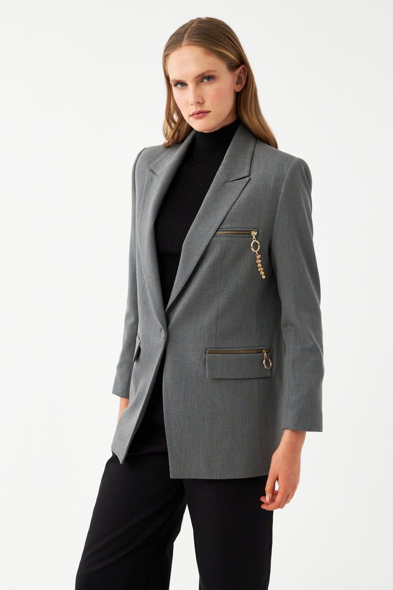 Fermuar Detaylı Blazer Ceket