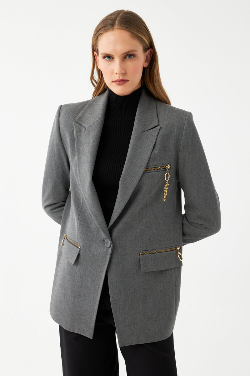 Fermuar Detaylı Blazer Ceket