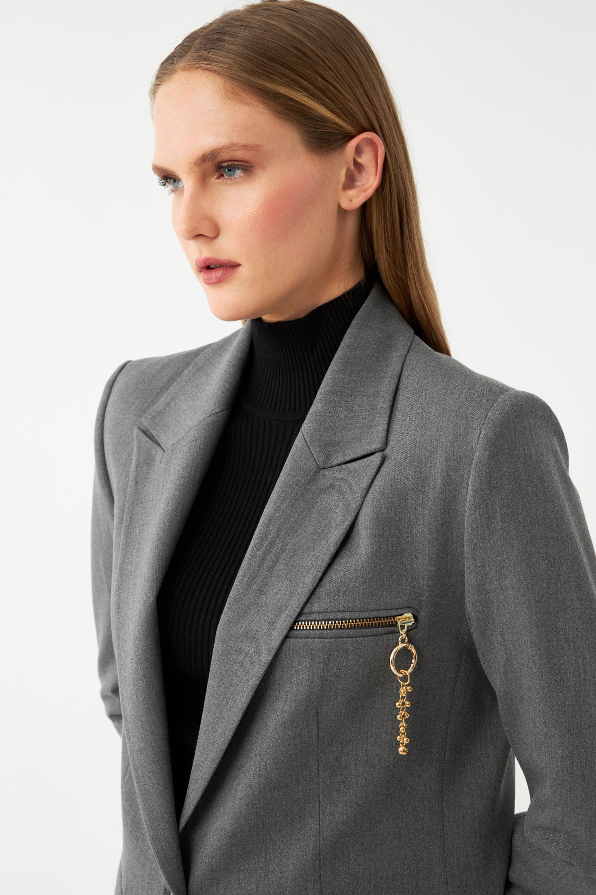 Fermuar Detaylı Blazer Ceket