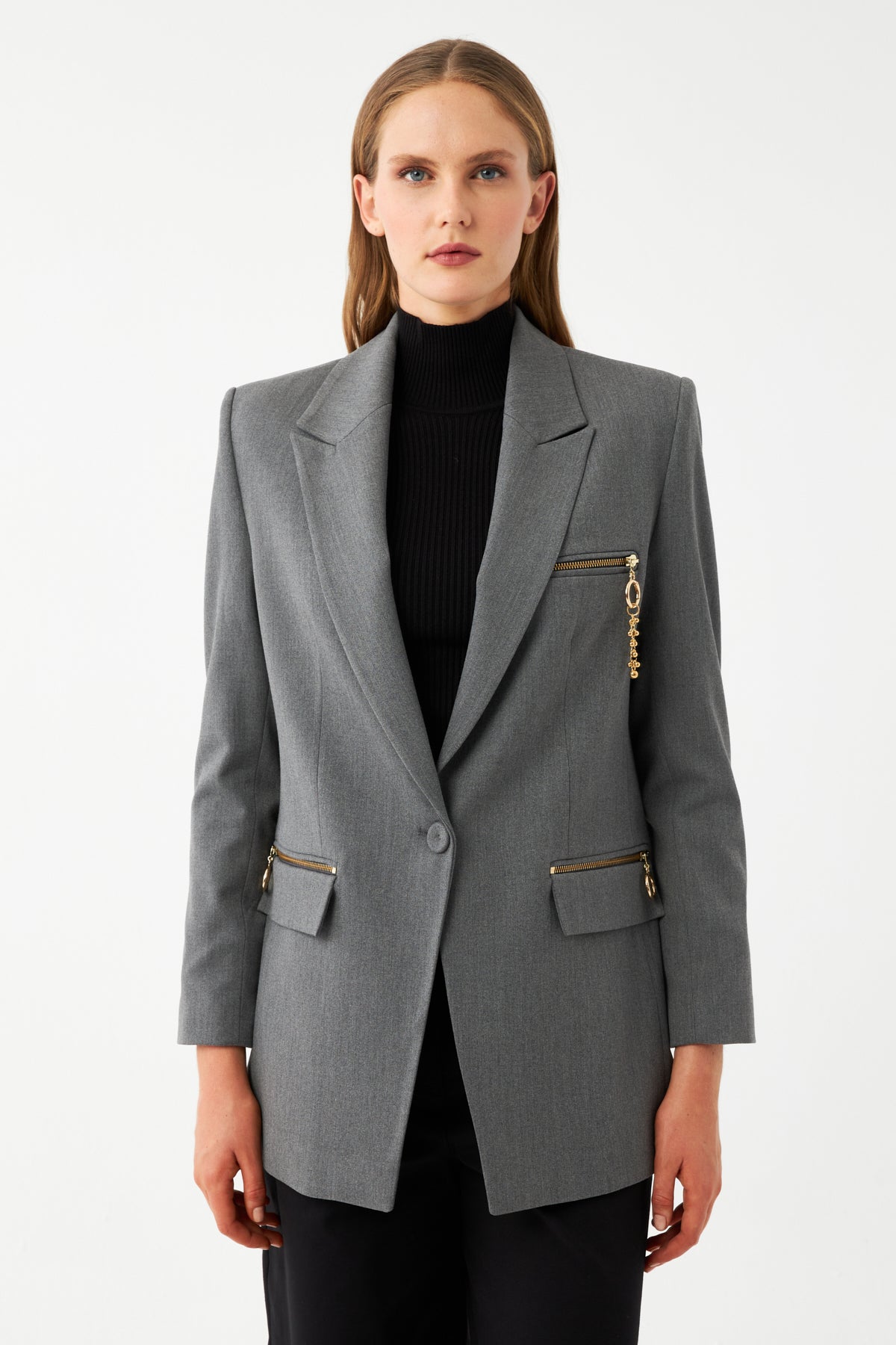 Fermuar Detaylı Blazer Ceket