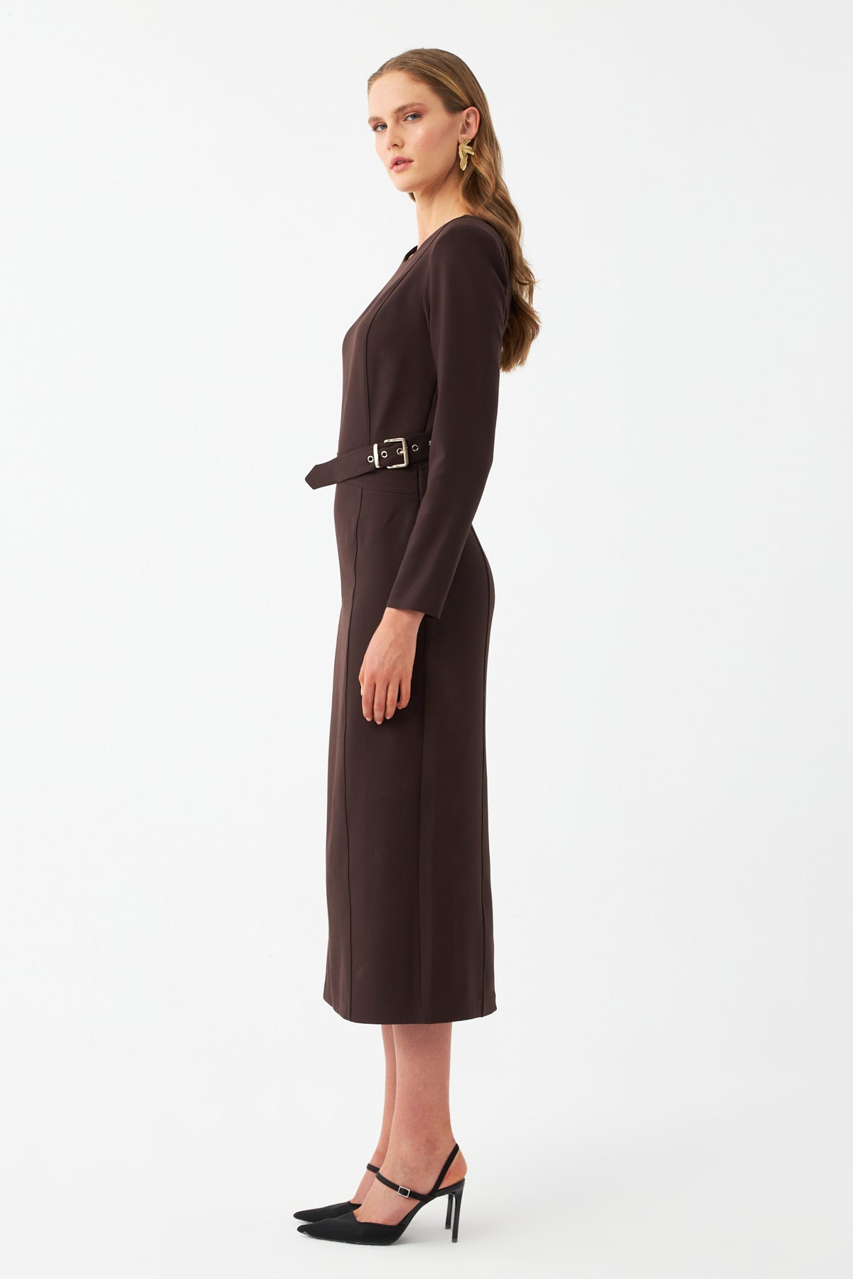 Kuşak Detaylı Maxi Elbise