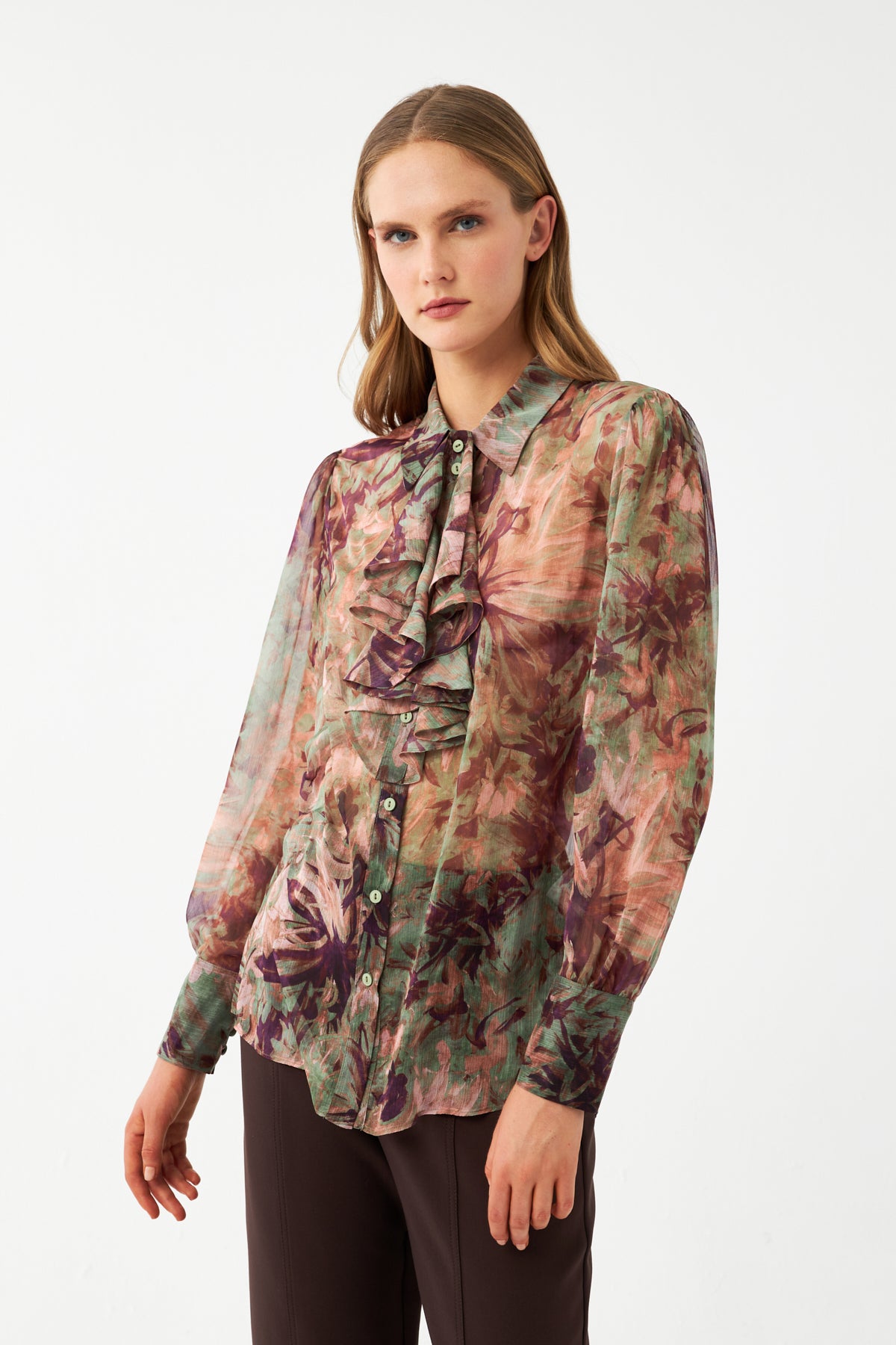 Kadın Çiçek Desenli Şifon Bluz