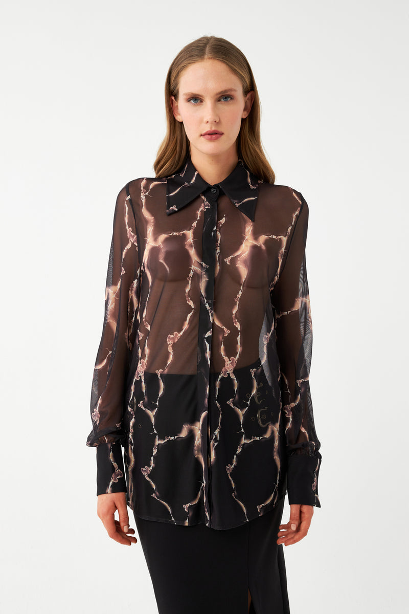 Transparan Şifon Kollu Bluz