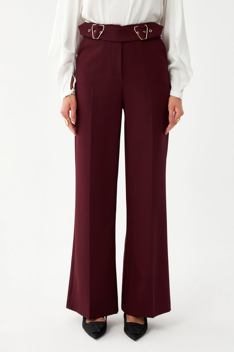 Çift Tokalı Yüksek Bel Pantolon