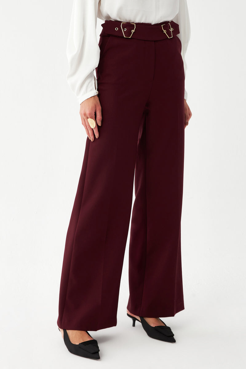Çift Tokalı Yüksek Bel Pantolon