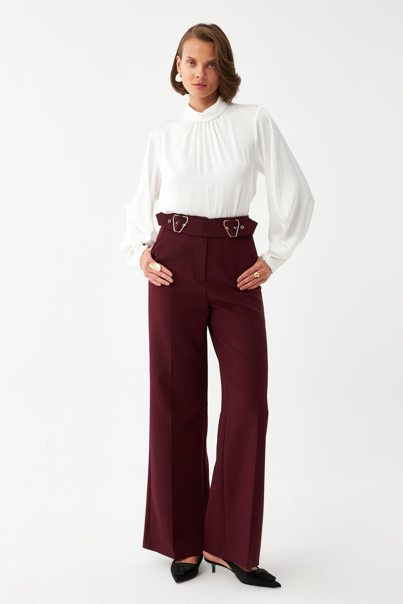 Çift Tokalı Yüksek Bel Pantolon