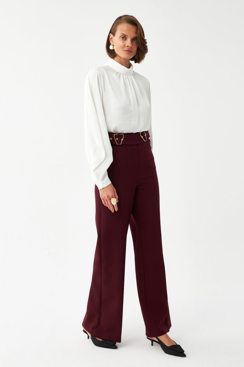 Çift Tokalı Yüksek Bel Pantolon