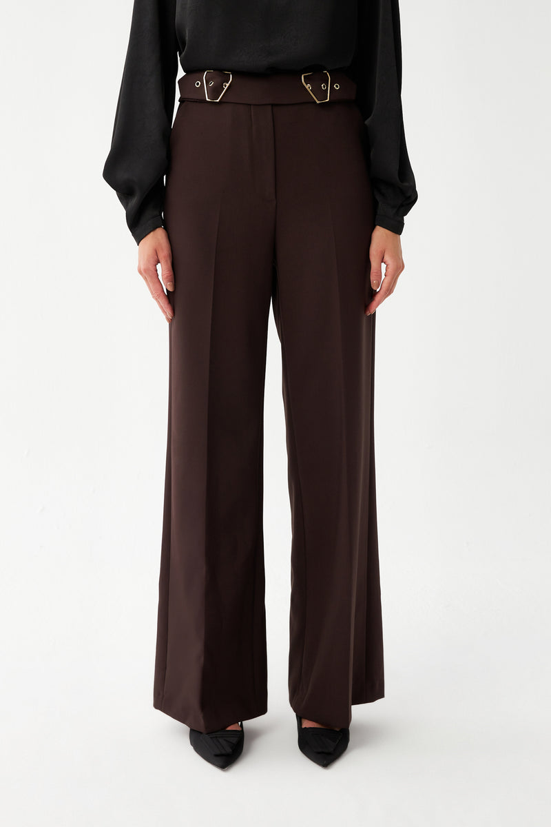 Çift Tokalı Yüksek Bel Pantolon