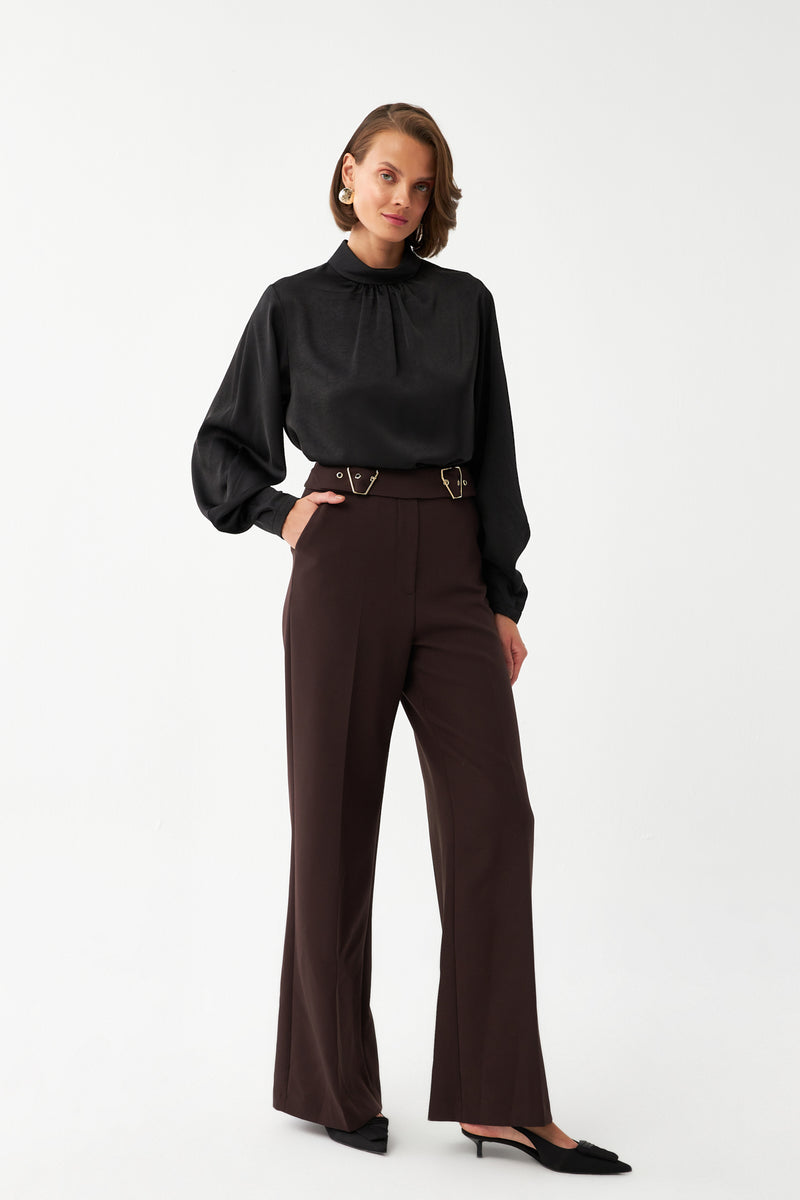 Çift Tokalı Yüksek Bel Pantolon