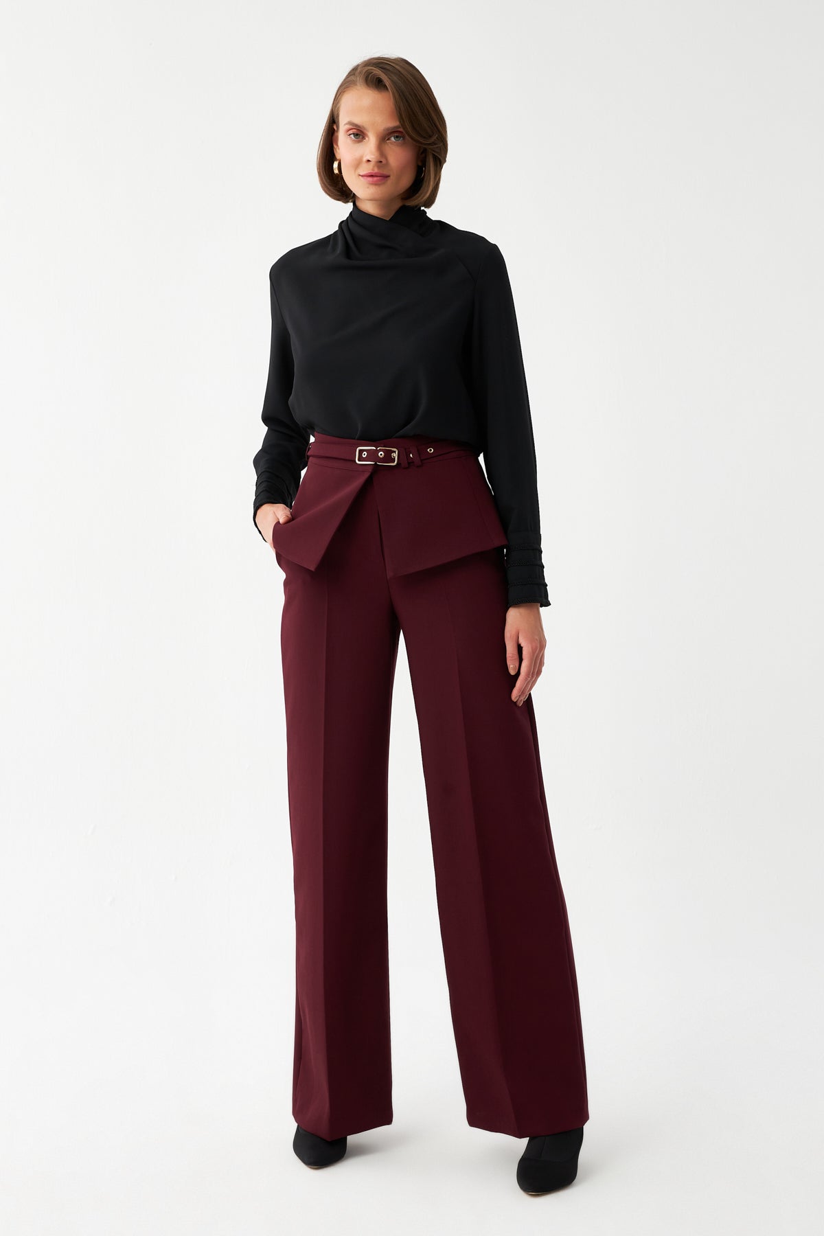 Kuşak Detaylı Palazzo Pantolon