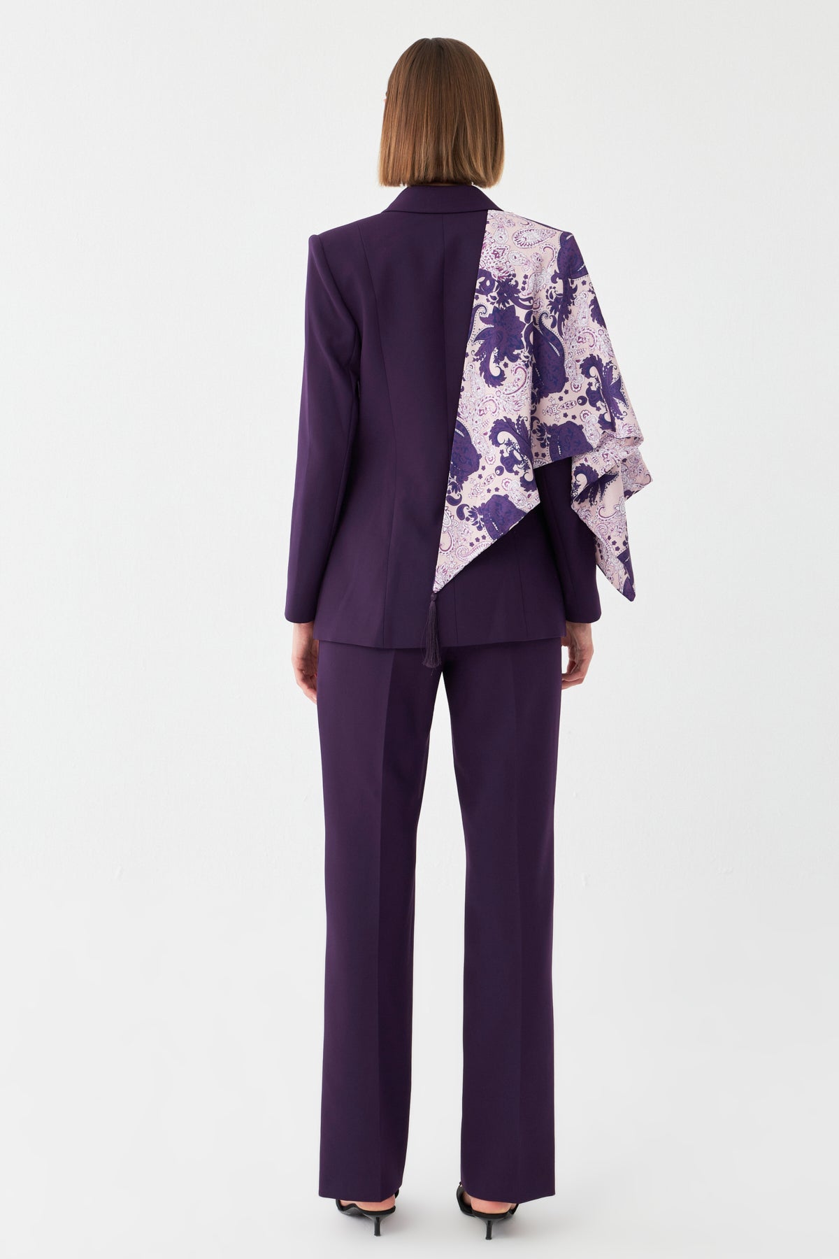 Desen Detaylı Mor Blazer Takım