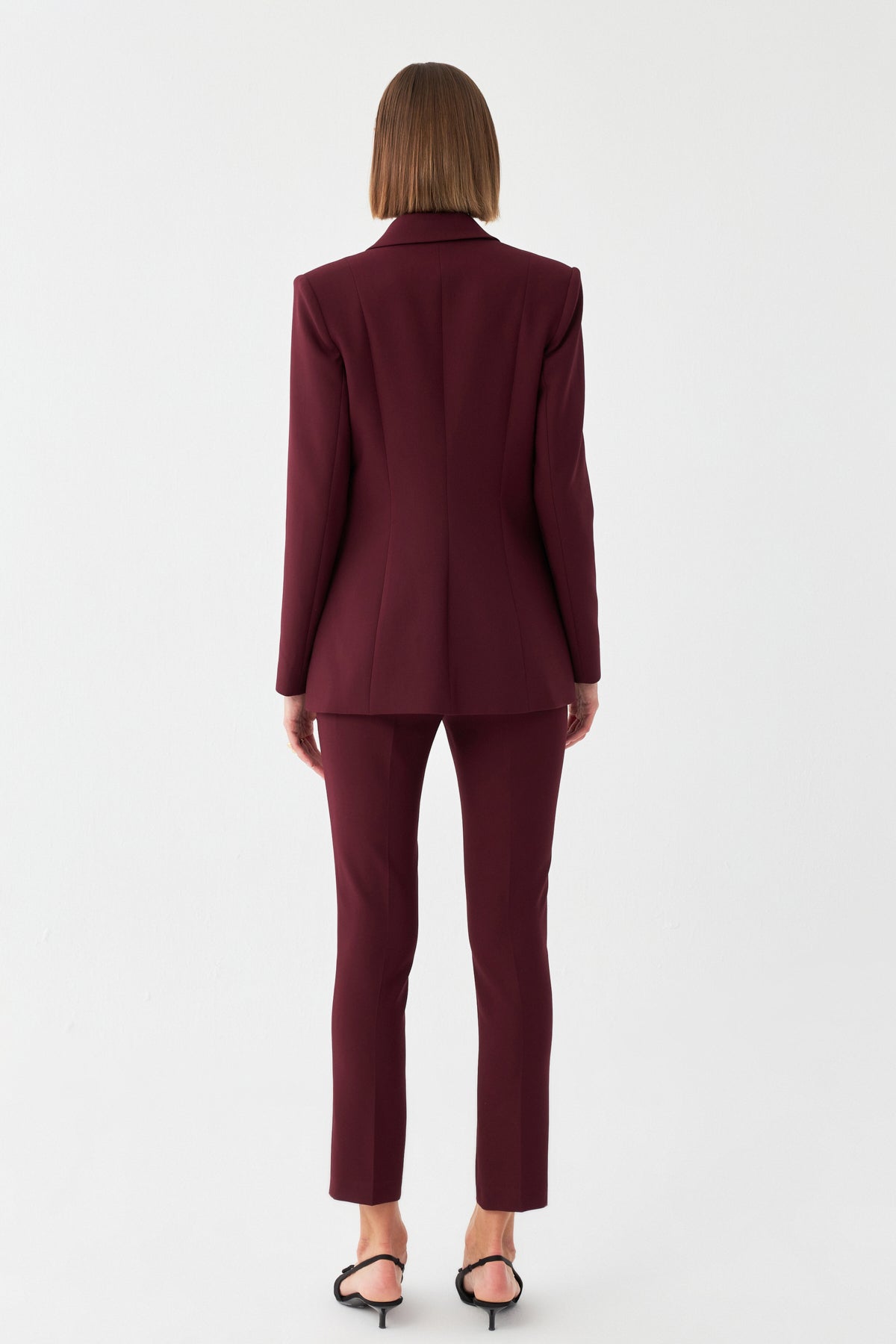 Özel Düğme Detaylı Bordo Blazer Takım