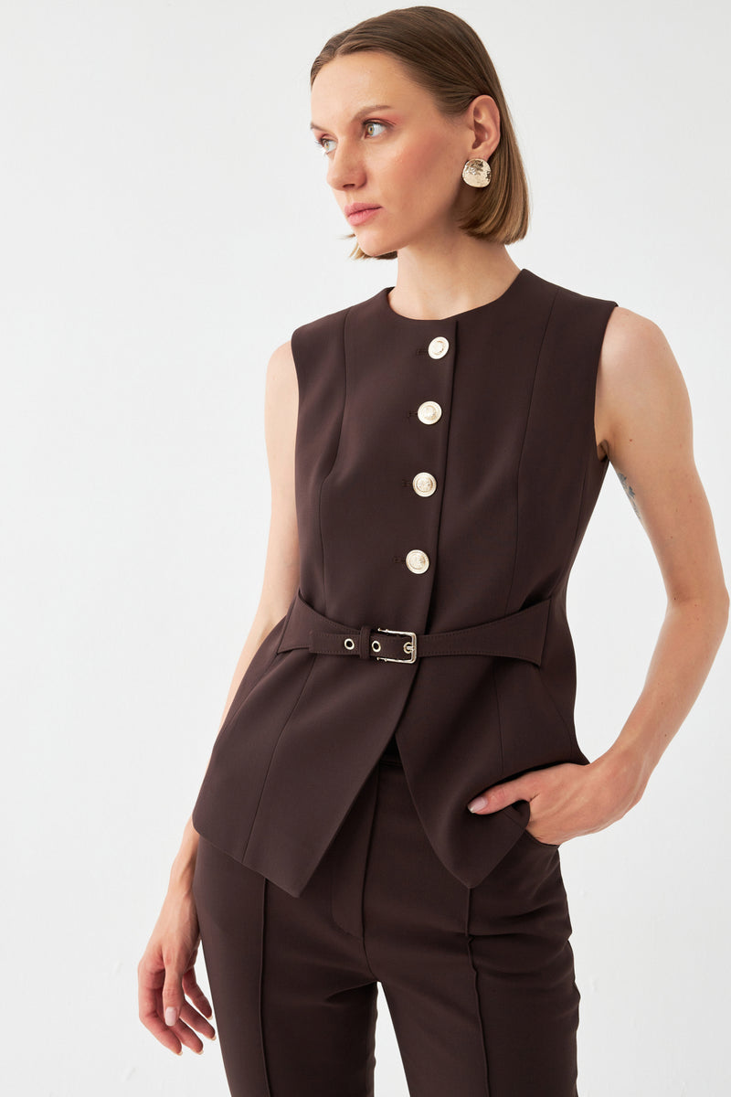 Kemer Detaylı Yelek Takım