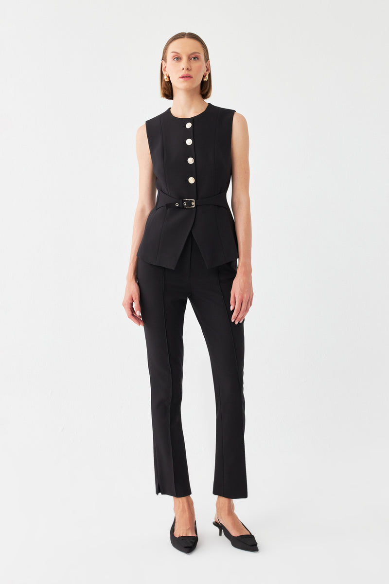 Düğmeli-Kemerli Blazer Takım