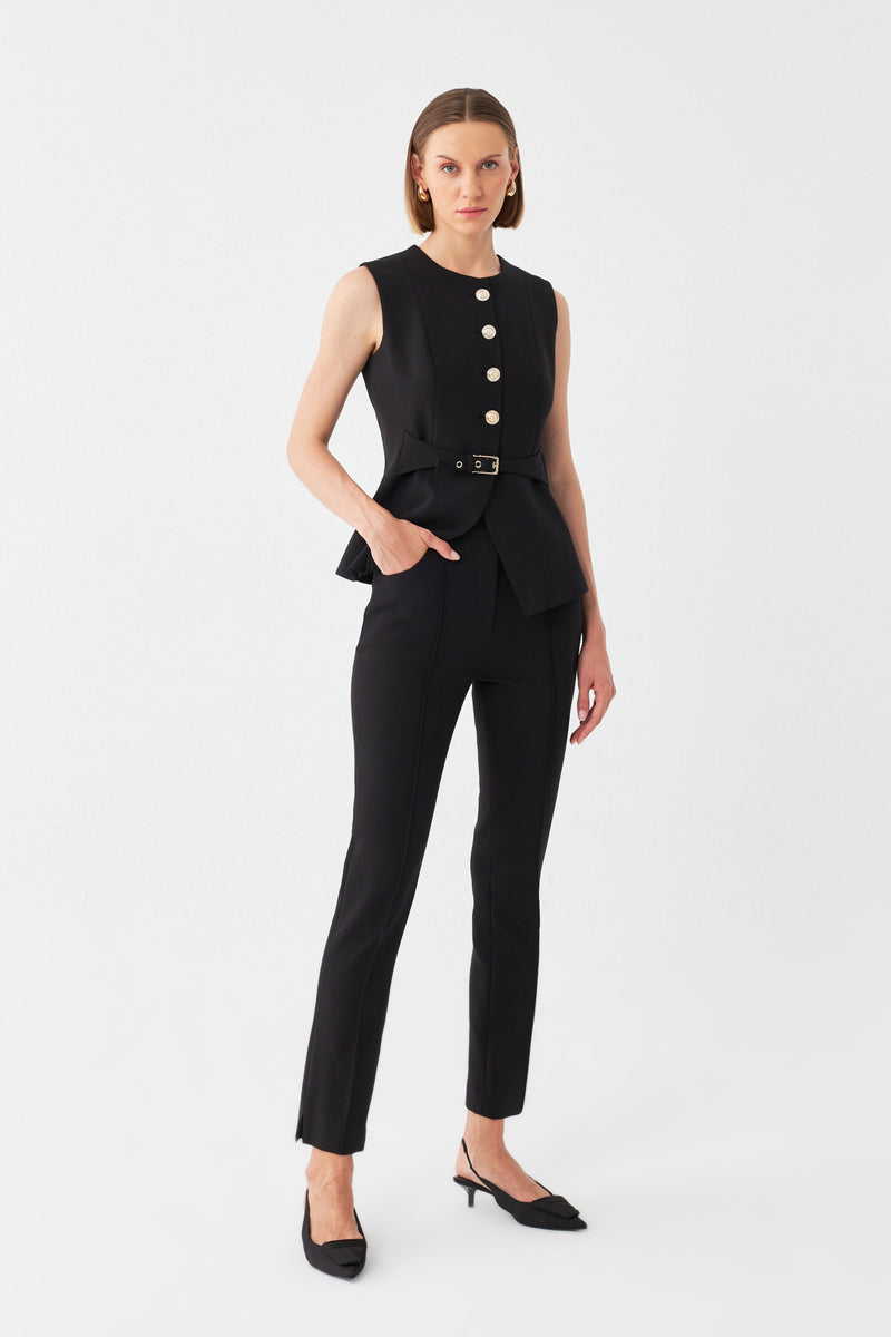 Düğmeli-Kemerli Blazer Takım