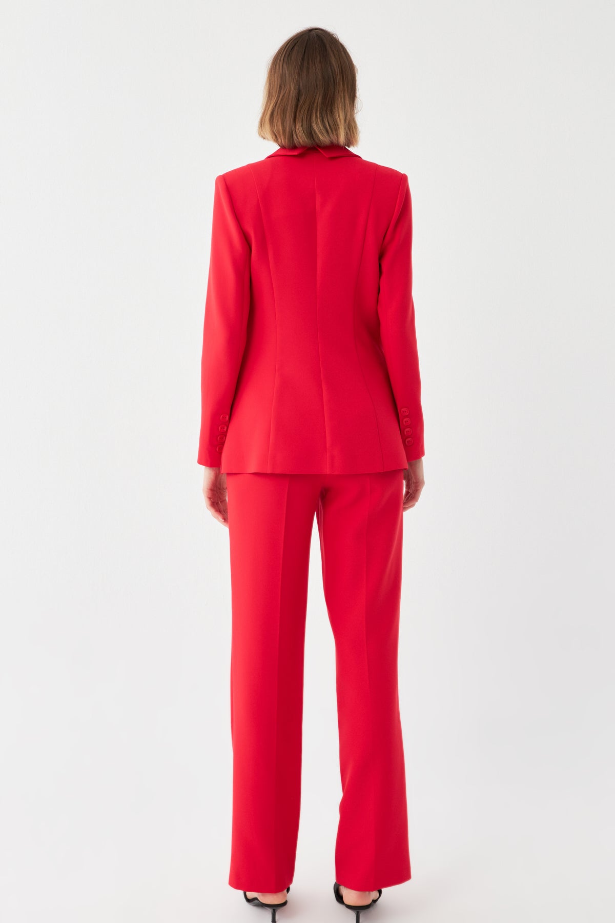 Tek Düğmeli Kırmızı Blazer & Pantolon
