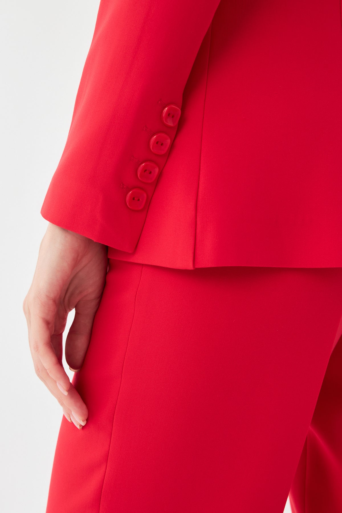 Tek Düğmeli Kırmızı Blazer & Pantolon