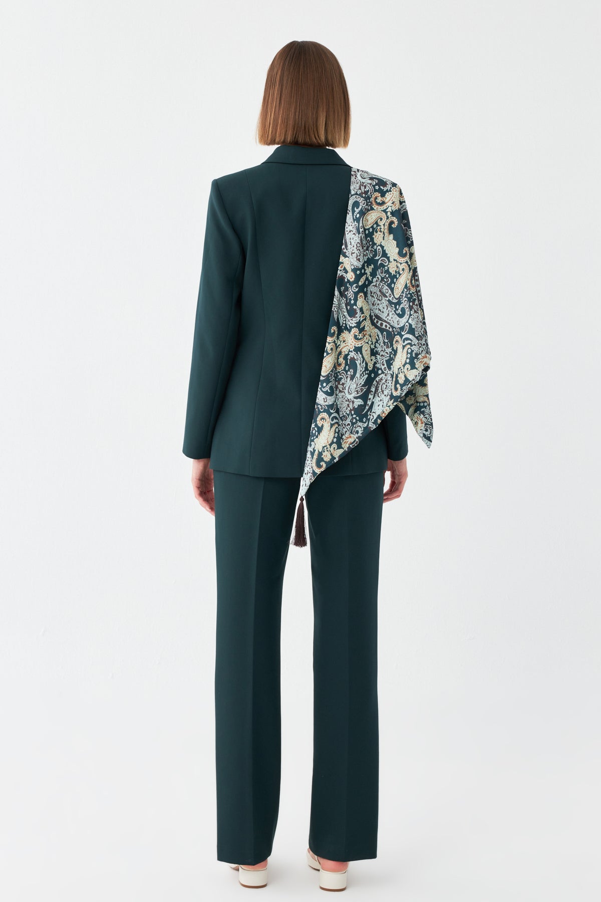 Desen Detaylı Yeşil Blazer Takım