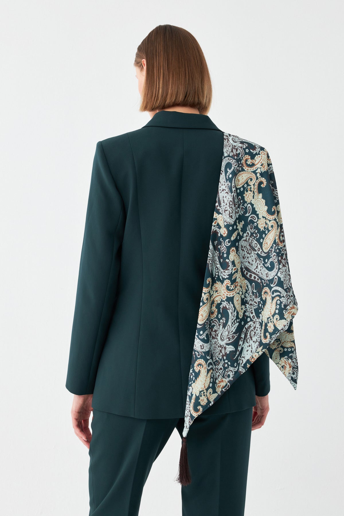 Desen Detaylı Yeşil Blazer Takım