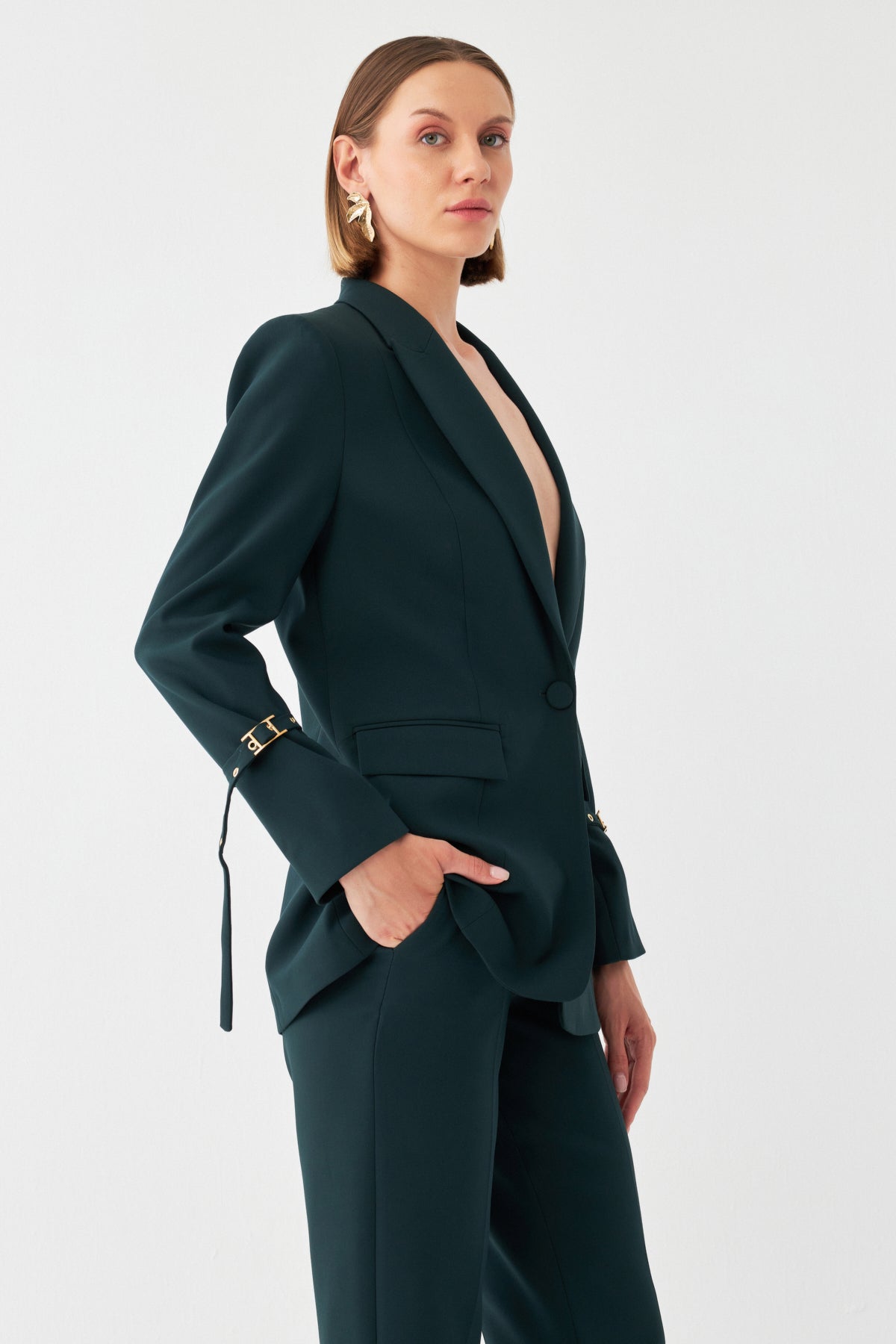 Tek Düğmeli Yeşil Blazer Takım