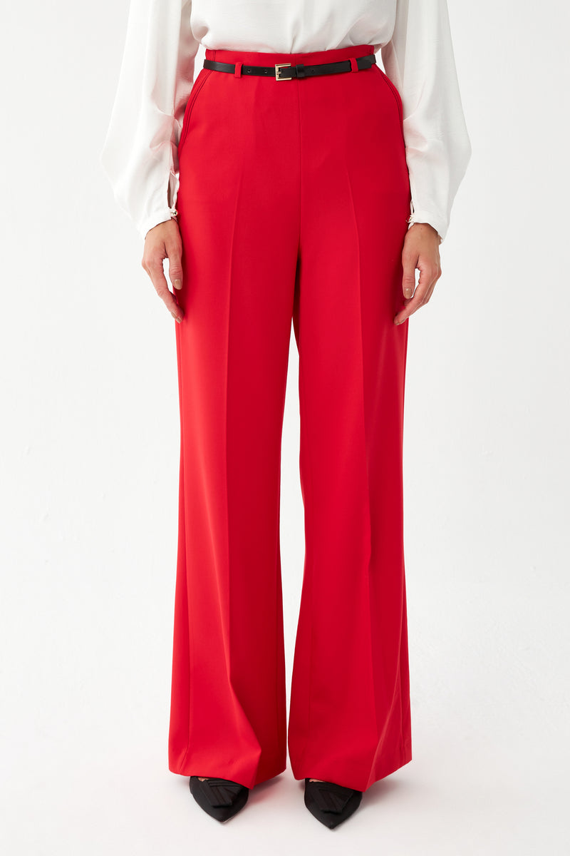 Dikiş Detaylı Kemerli Pantolon