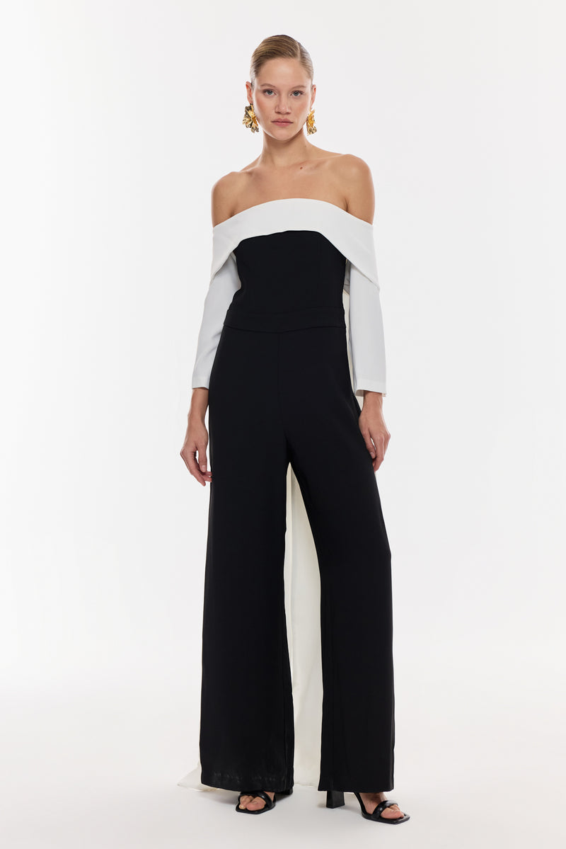 Straplez Siyah Beyaz Drapeli Elbise