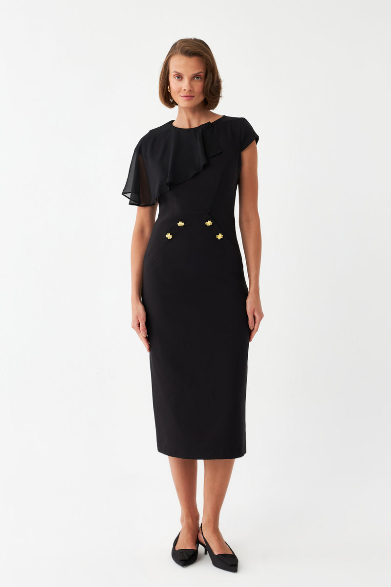 Aksesuar Mixli Midi Elbise SİYAH