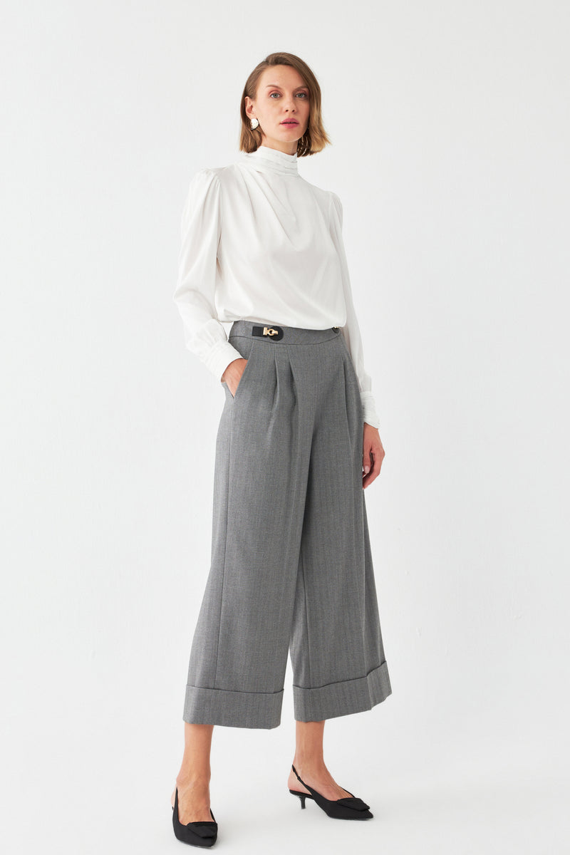 Çizgili Pileli Palazzo Pantolon