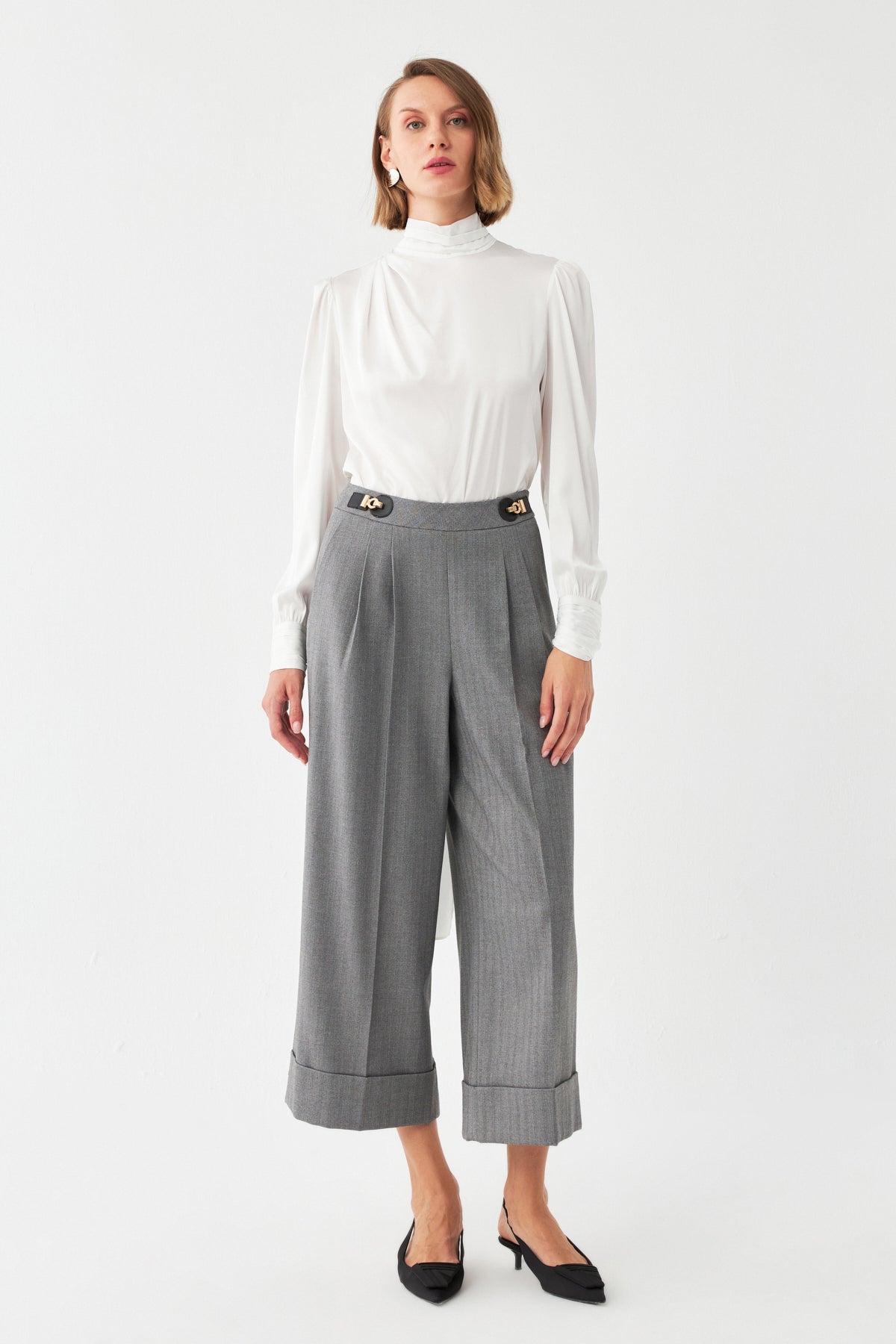 Çizgili Pileli Palazzo Pantolon