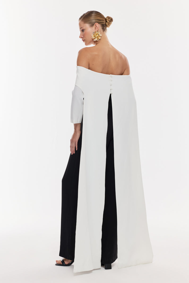 Straplez Siyah Beyaz Drapeli Elbise