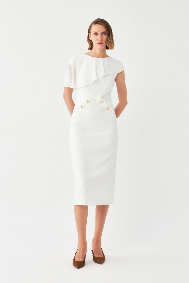 Aksesuar Mixli Midi Elbise EKRU