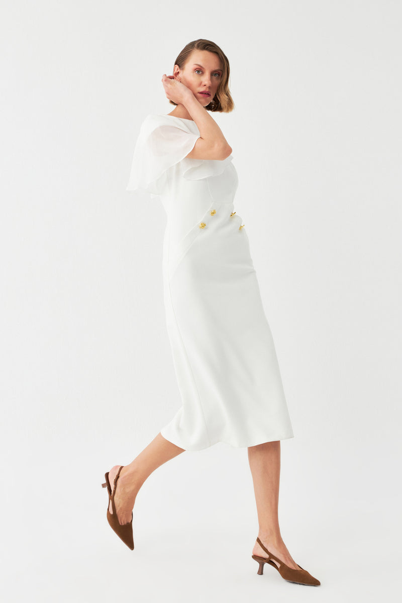 Aksesuar Mixli Midi Elbise EKRU