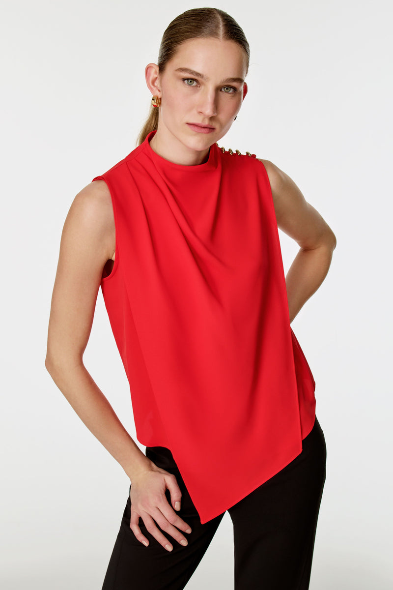 Asimetrik Kesim Kolsuz Bluz KIRMIZI