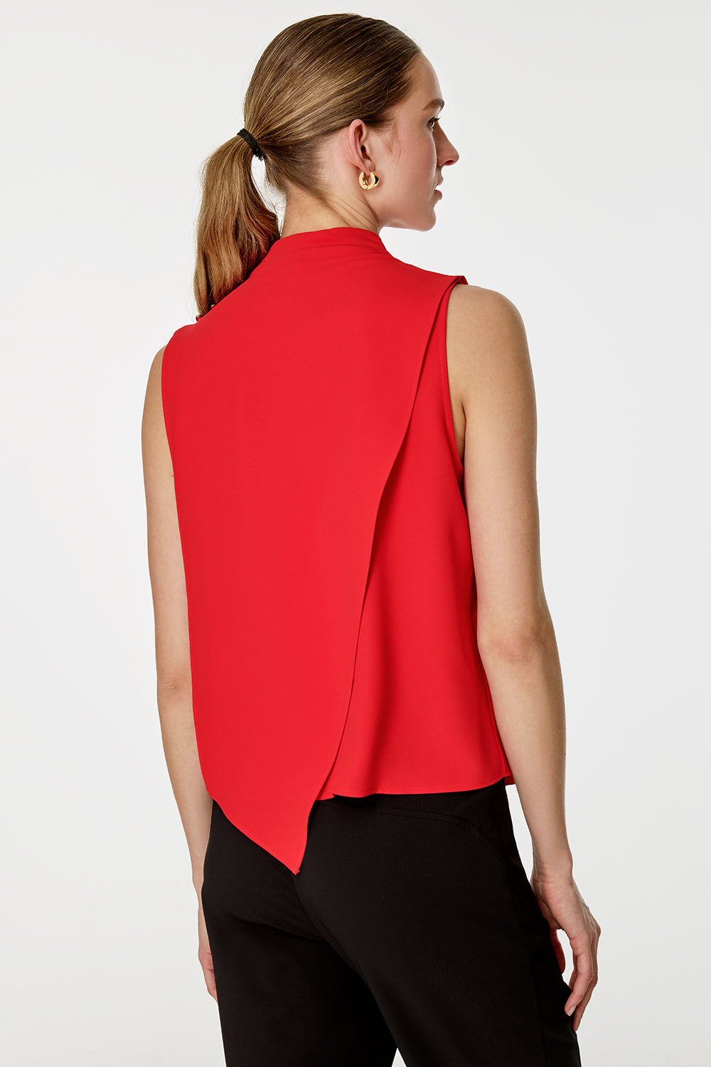 Asimetrik Kesim Kolsuz Bluz KIRMIZI