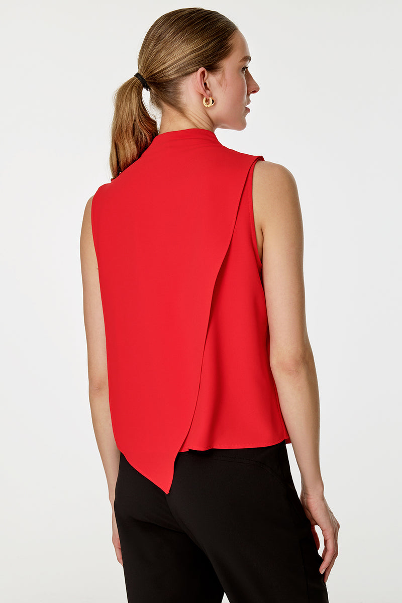Asimetrik Kesim Kolsuz Bluz KIRMIZI