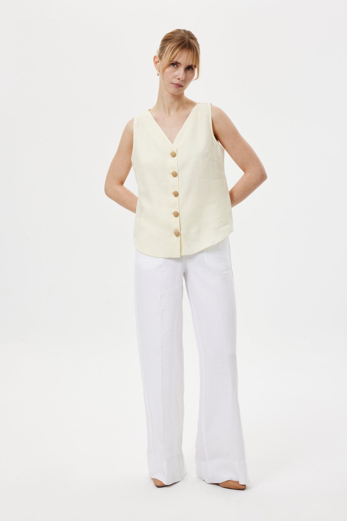 Düğmeli Soft Bluz SARI