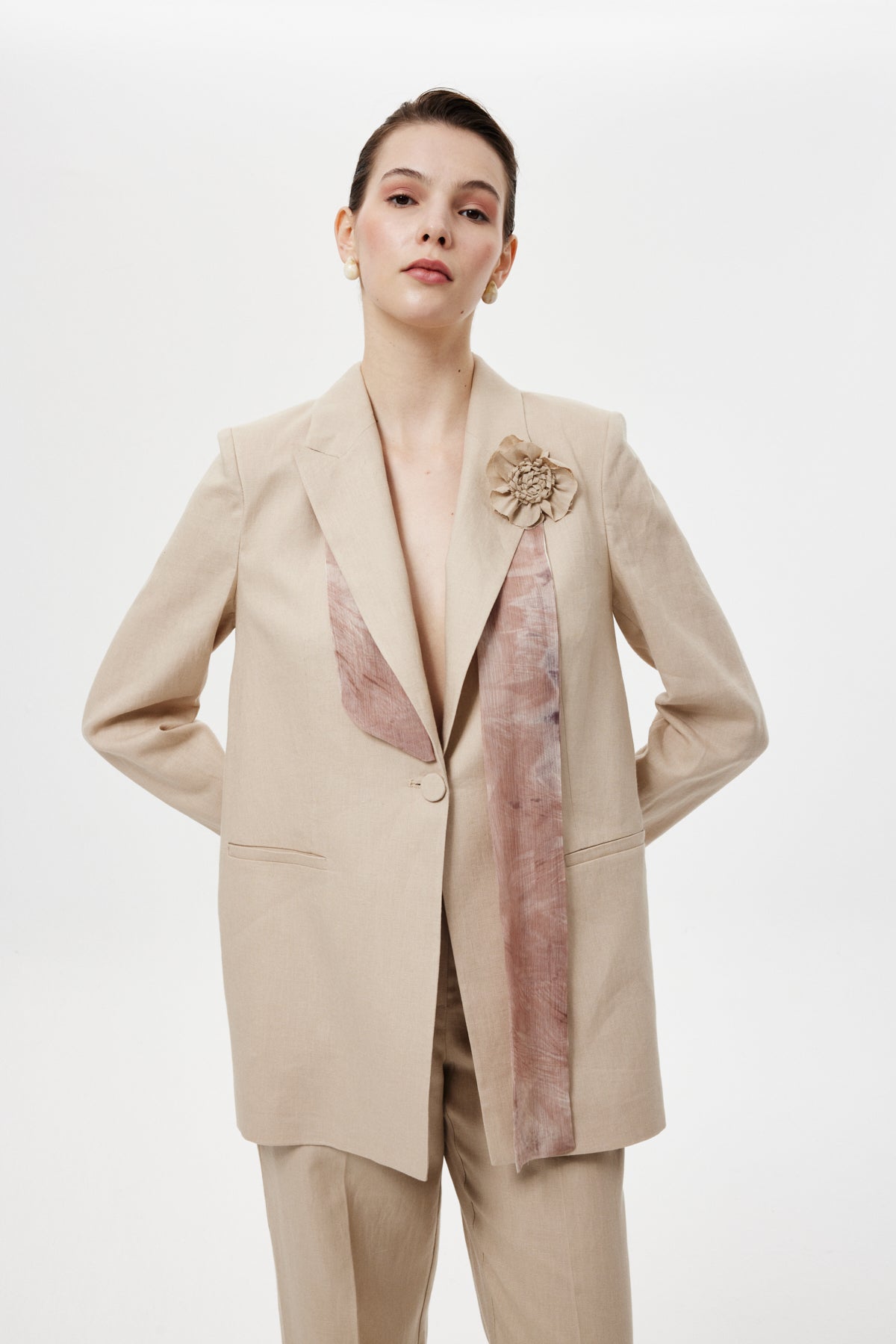 Fularlı Blazer Ceket Bej