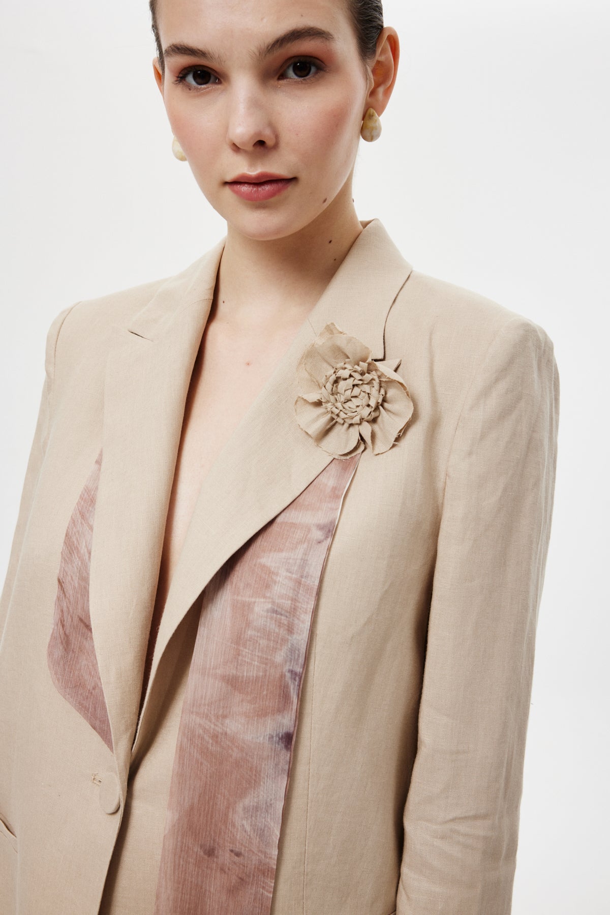 Fularlı Blazer Ceket Bej
