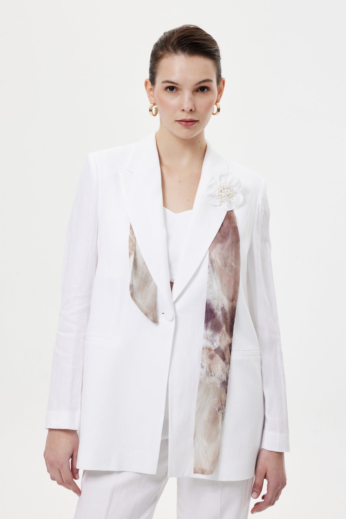Fularlı Blazer Ceket BEYAZ
