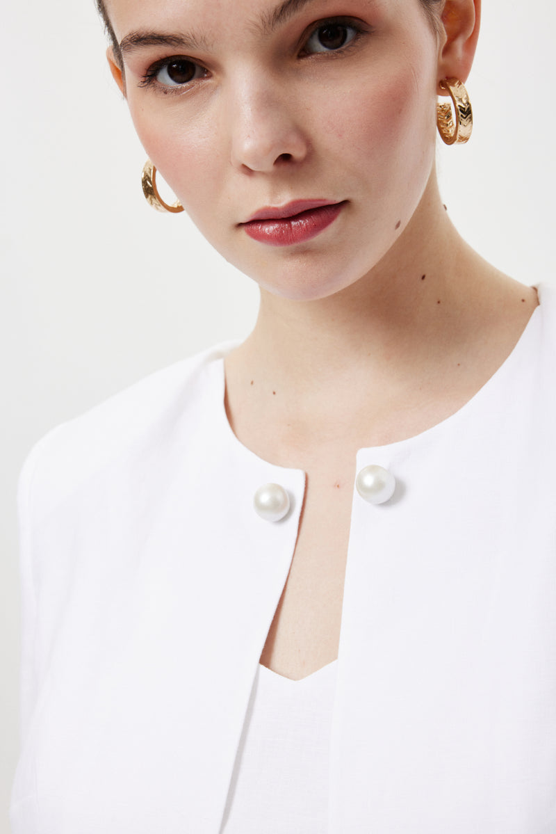 İncili Keten Ceket BEYAZ