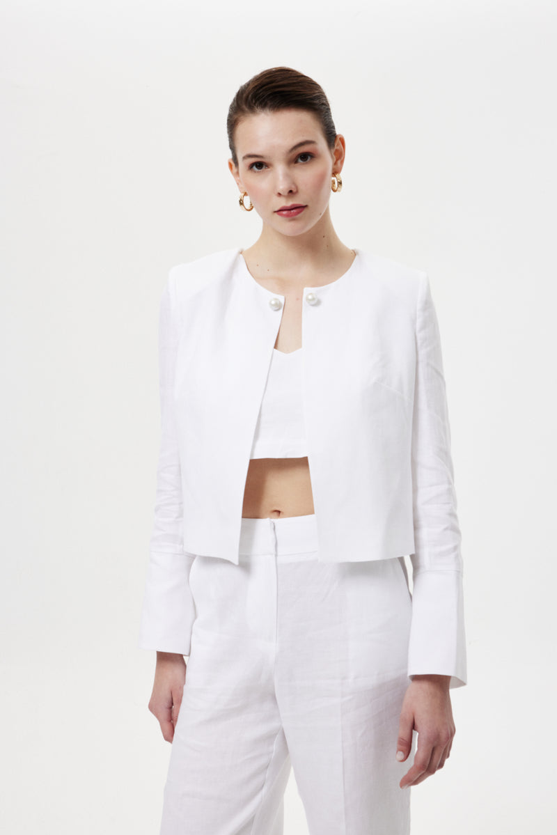 İncili Keten Ceket BEYAZ