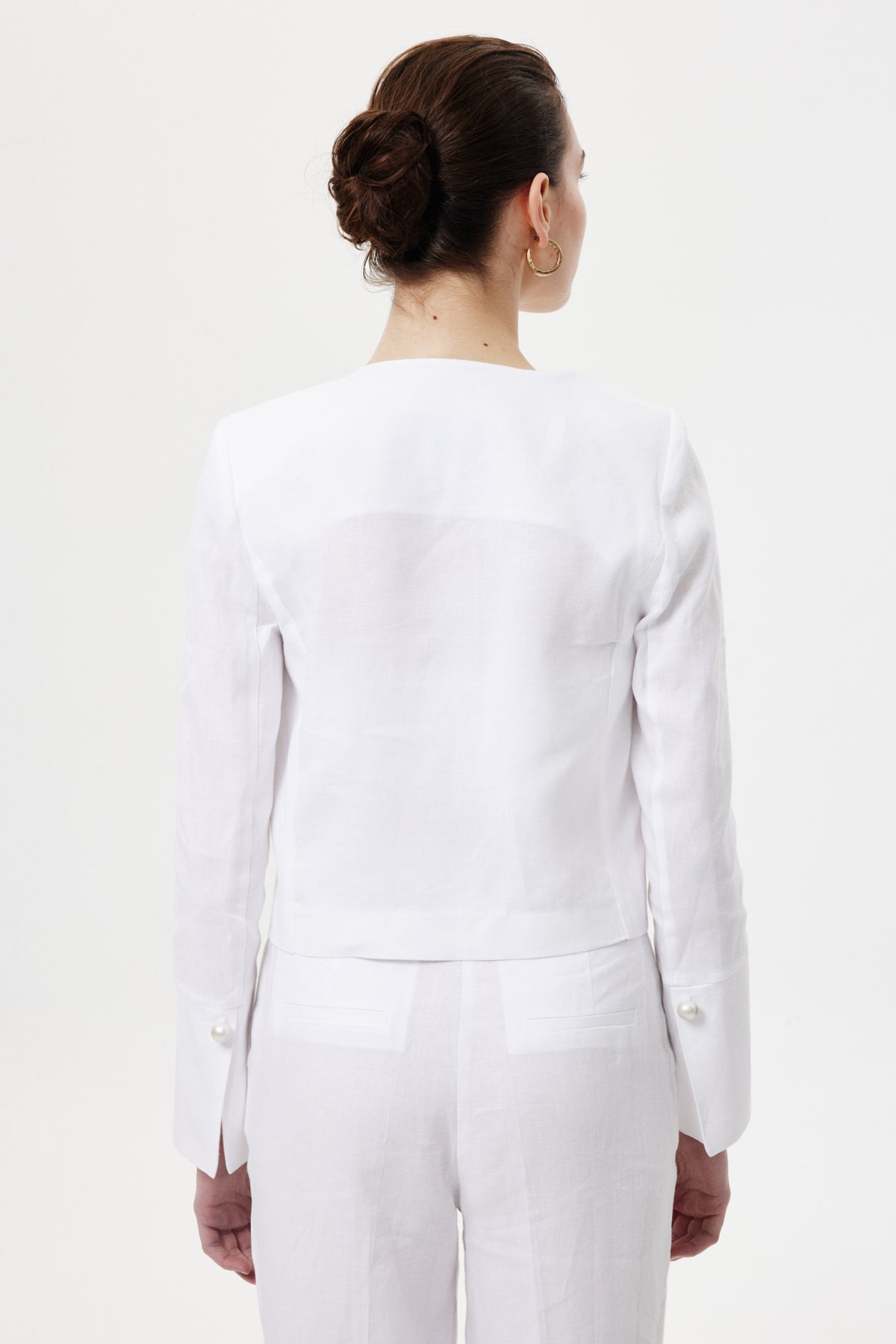 İncili Keten Ceket BEYAZ